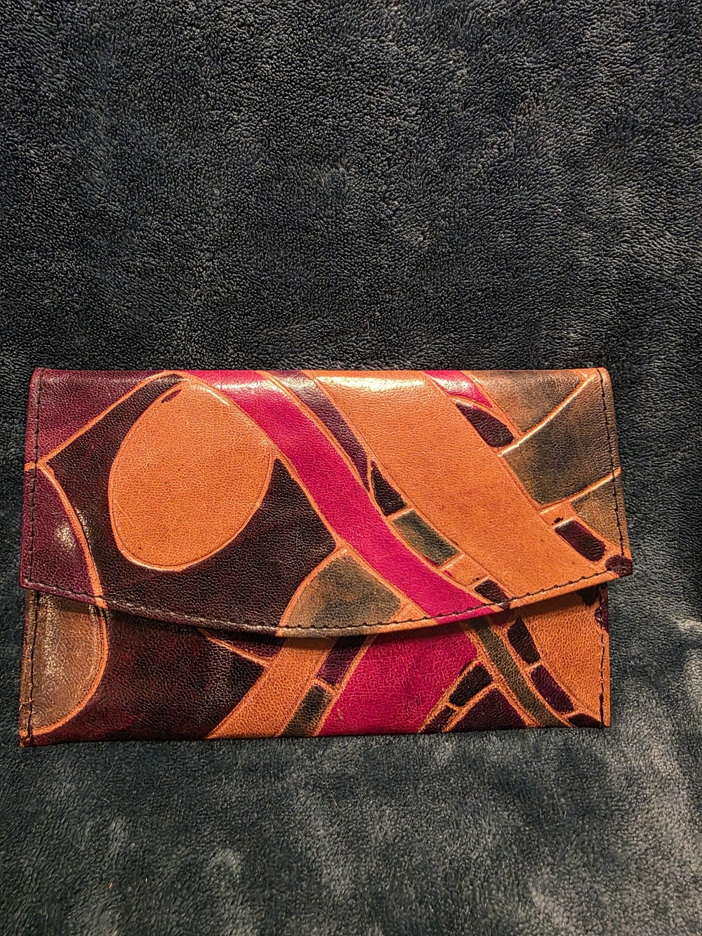 Vintage Orange and Pink Leather Envelope Clutch Wallet